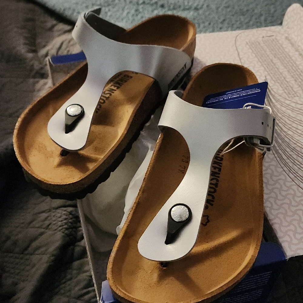 Birkenstock Women's White and Brown Sandals